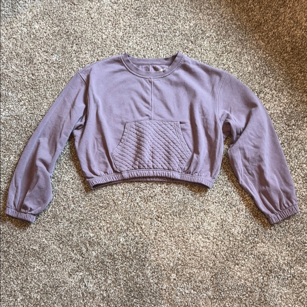 Purple Cropped Sweatshirt with Quilted Pocket